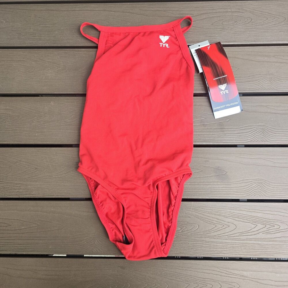 TYR Durafast Solid Red DiamondFit 1 Pc Swimsuit Girls Sz 22 NEW